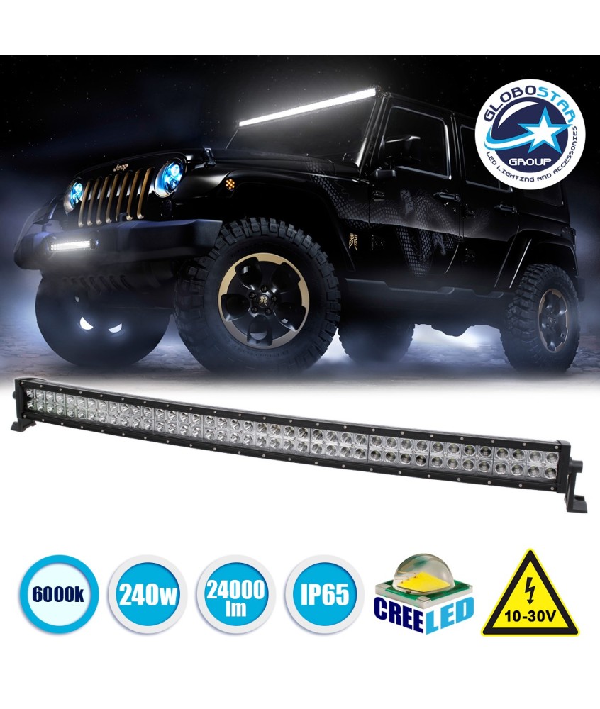 GloboStar® 85472 PRO Series Μπάρα Καμπυλωτή - Curved για Αυτοκίνητα & Φορτηγά LED CREE XBD 240W 24000lm DC 10-30V Αδιάβροχη IP65 Ψυχρό Λευκό 6000K